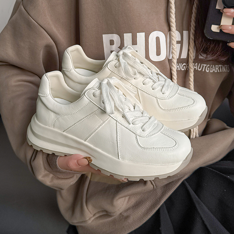 High-End Version Dad Sneakers for Women, Made of Top-Layer Cowhide and Sheepskin Lining, Trendy Genuine Leather Casual Shoes