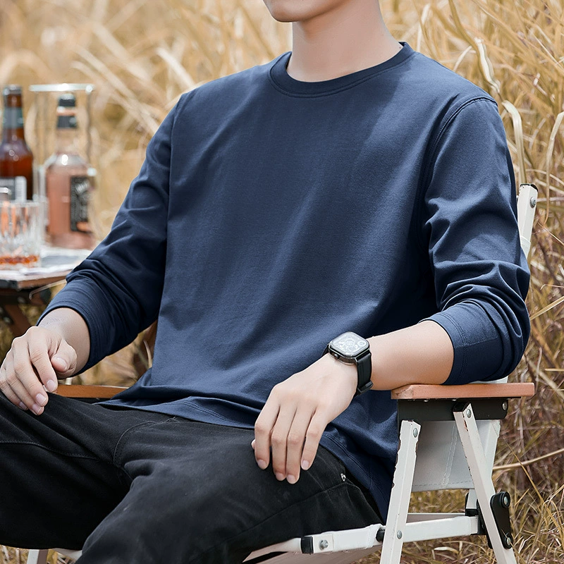 Мужская футболка с длинным рукавом из 100% чесаного хлопка премиум-класса, плотность 270 г/м², однотонная базовая модель для осени и зимы.