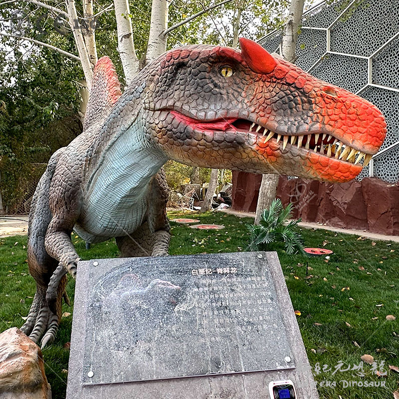 Modelo animal de simulación de gran espinosaurio de simulación de dinosaurio de silicona escultura paisaje exposición de dinosaurio