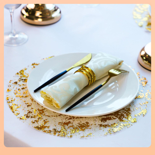 Table Mat Metal Gold Foil Grid Dinner Mat Pressed Round Amazon Table Mat Disposable Factory Wholesale Gold W18
