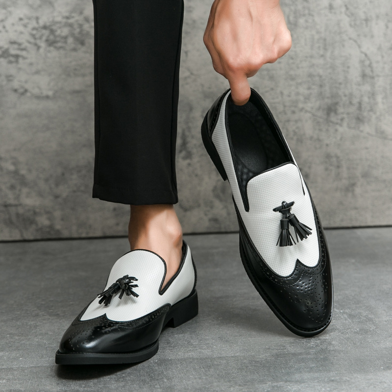 Cross-Border Large Size 50 British Retro Casual Leather Shoes Men's Shoes Business Fashion Brogue Carved Tassel Small Leather Shoes for Men