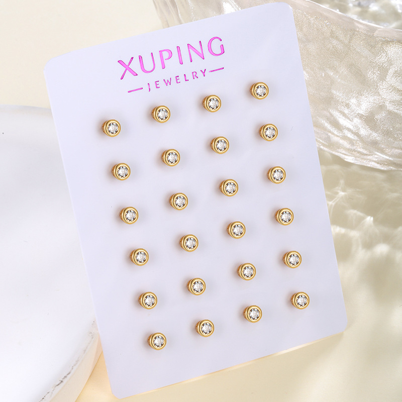 Pendientes de botón con circonita de aleación – joyería minimalista en color dorado unisex