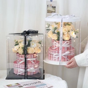 Wholesale Internet Celebrity Style Exquisite Butterfly Rich Flower Handmade DIY Round Transparent Birthday Cake Gift Packaging Box