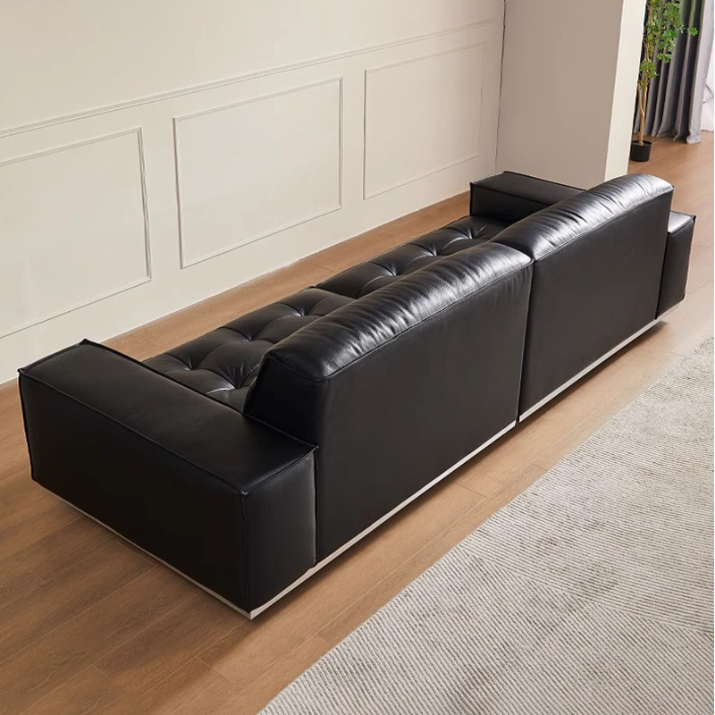 Roger sofá de cuero sofá de piso grande villa minimalista italiana sala de estar sofá de cuero negro