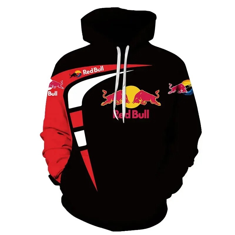2025 New Spring and Autumn Red Bull Hooded Sweatshirt Fashion Sweatshirt 3D Printed Men's Outdoor Sportswear