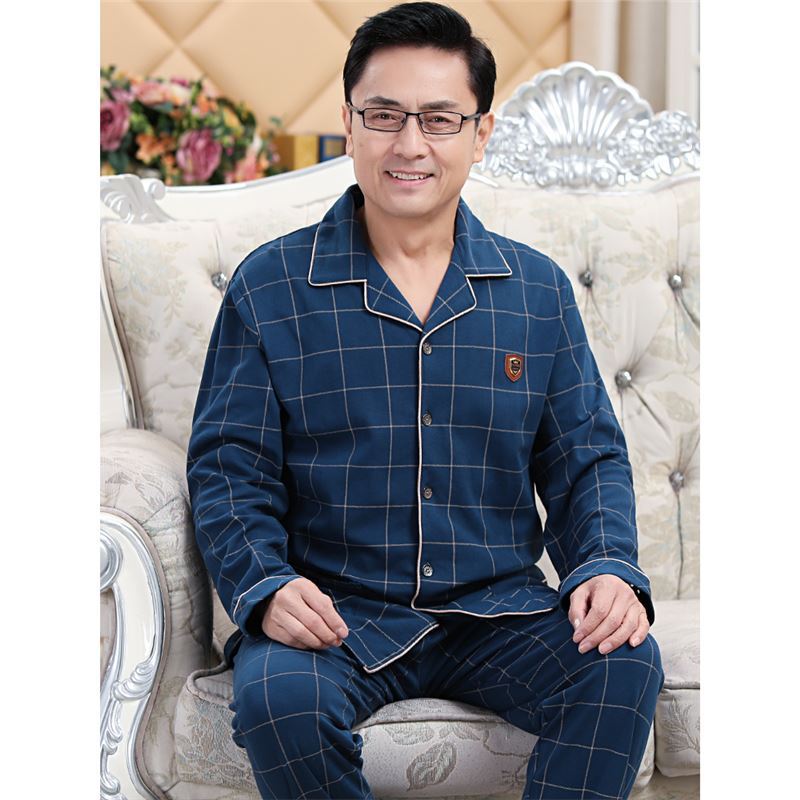 中高年お父さんパジャマメンズ純綿春秋長袖中年メンズプラスサイズカーディガンホーム服セット|undefined