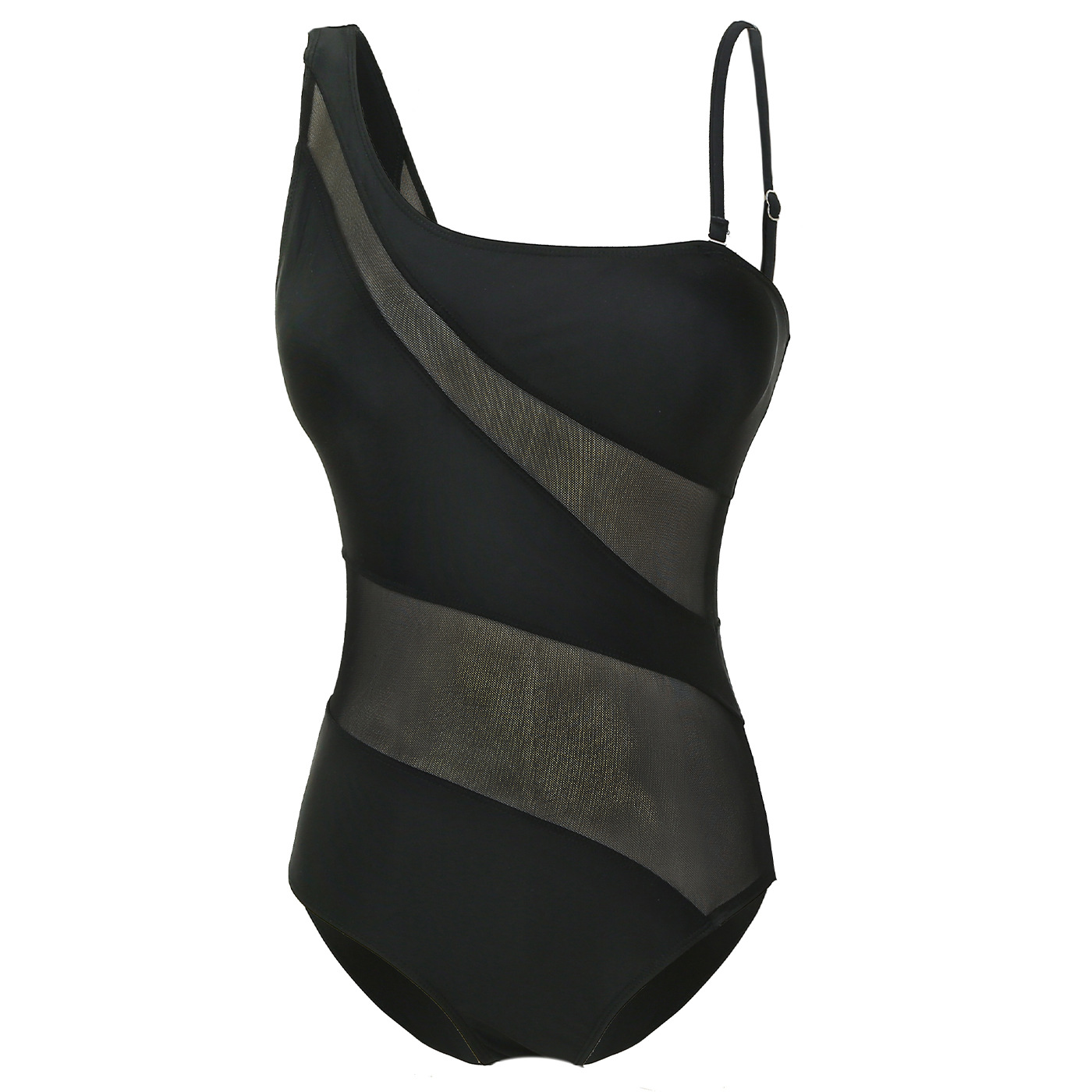 亚马逊新款网纱连体泳衣露背装欧美纯色性感胸聚拢比基尼bikini女