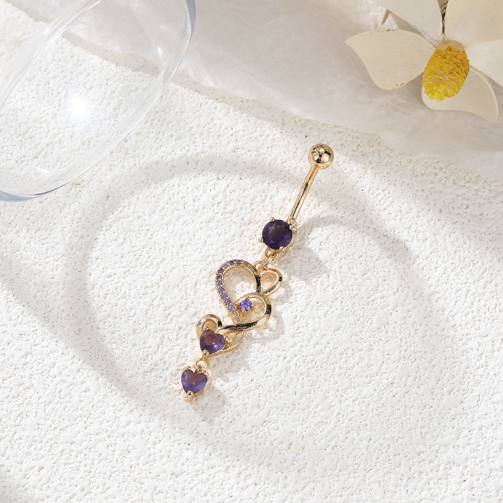 Piercing nombril cœur fleur avec strass bijou de corps luxe_voghion.com