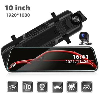 Car 10-inch streaming media driving recorder HD 1080p dual lens rearview mirror recorder one-piece delivery