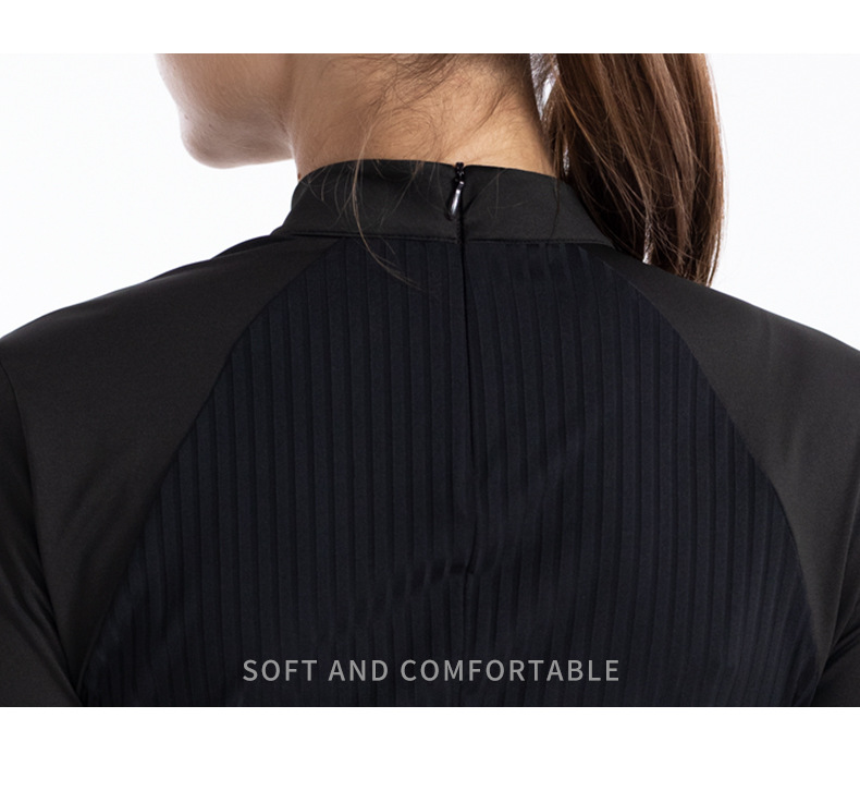Áo thun dài tay nữ golf cổ tròn khóa kéo vô hình sau lưng — M23YF020-Áo màu trắng, M23YF022-Áo mặc trong màu đen, M23YF022-Áo mặc trong màu trắng, M23YF020-Áo màu đen chi tiết 14