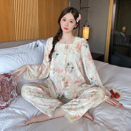 秋冬2024开衫厚款丝绒新款睡衣女金钻绒甜美可爱休闲家居服套装