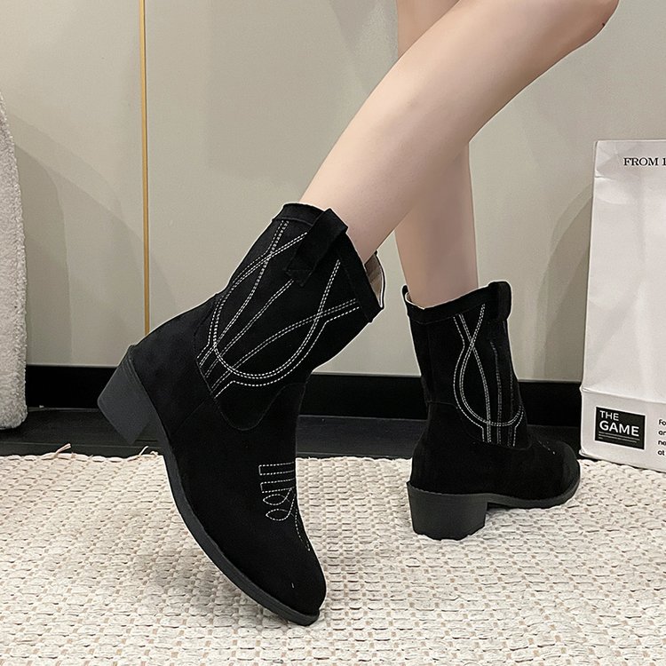 Big size fashion boots female fall and winter new embroidery ethnic style thick heel short boots female_voghion.com