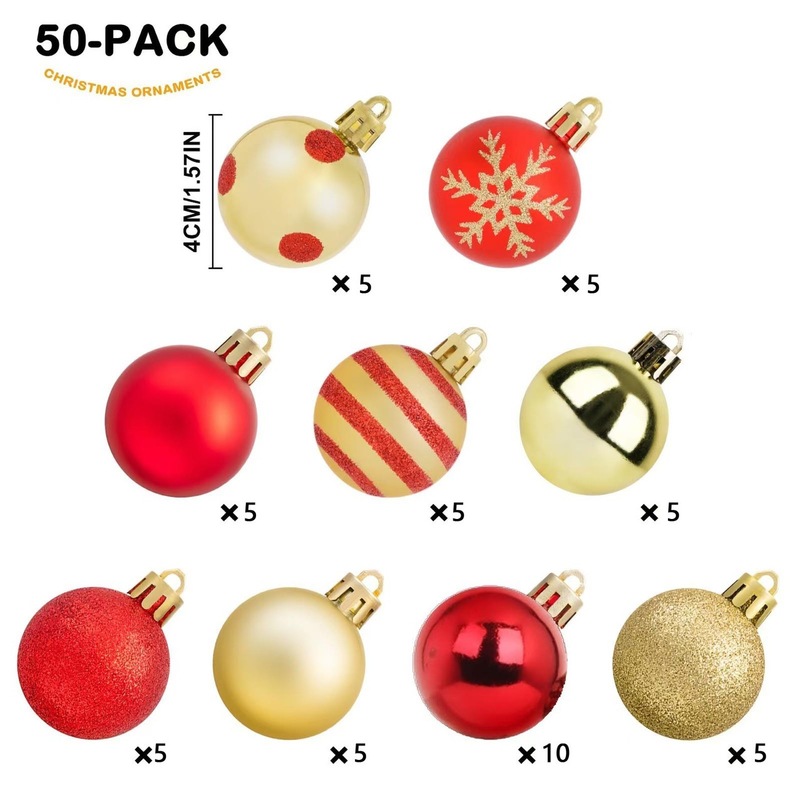 スポットクリスマス 4cm 50個 レッドゴールド塗装プラスチック電気メッキクリスマスボールセット クリスマスツリーのホリデー雰囲気|undefined