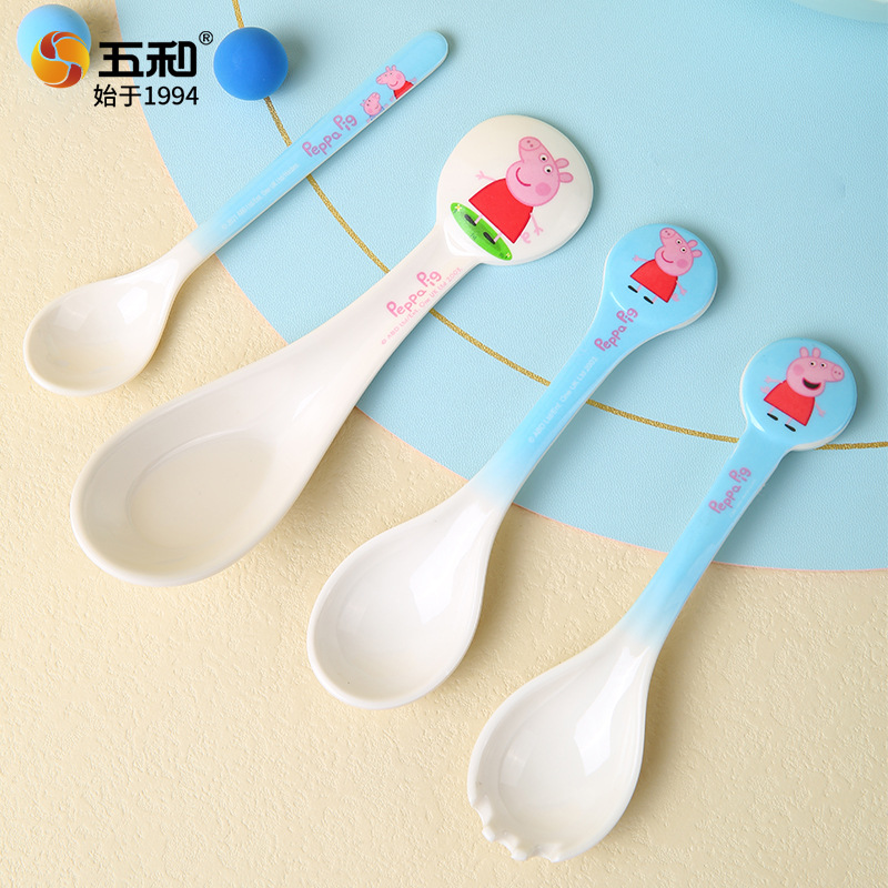 Wuhe Peppa Pig Fork and Spoon Food-Grade Melamine Tableware Genuine Baby Feeding Spoon Household Spoon Spoon