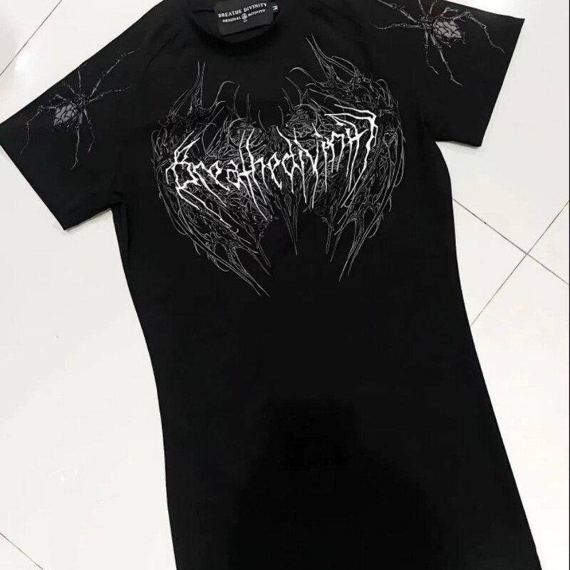 半袖 2025 新しい悪魔スパイダープリント Tシャツトップ多用途カジュアルトレンディなラウンドネック半袖|undefined