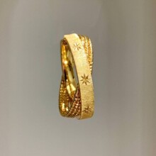 S925纯银水星记小双环拉丝金珠星芒戒指女中古风复古轻奢爆款指环