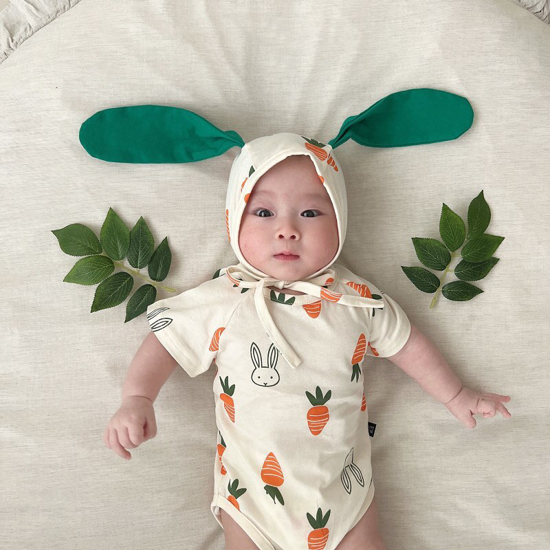 2024 Summer New Rabbit Shape Baby Onesie Ins Style Carrot Print Harness Baby Cover Up