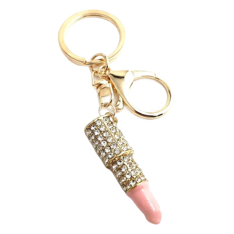 Fashion jewelry metal diamond Lipstick Lipstick Lipstick keychain bag Car pendant key ring wholesale