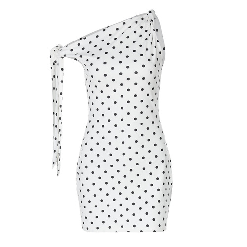 Street style women's 2025 summer fashion sexy polka dot print off-shoulder tie belt bodycon maxi dress