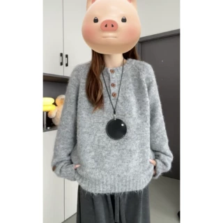 松弛感加厚软糯插肩袖针织上衣女秋冬慵懒宽松针织打底衫休闲毛衣