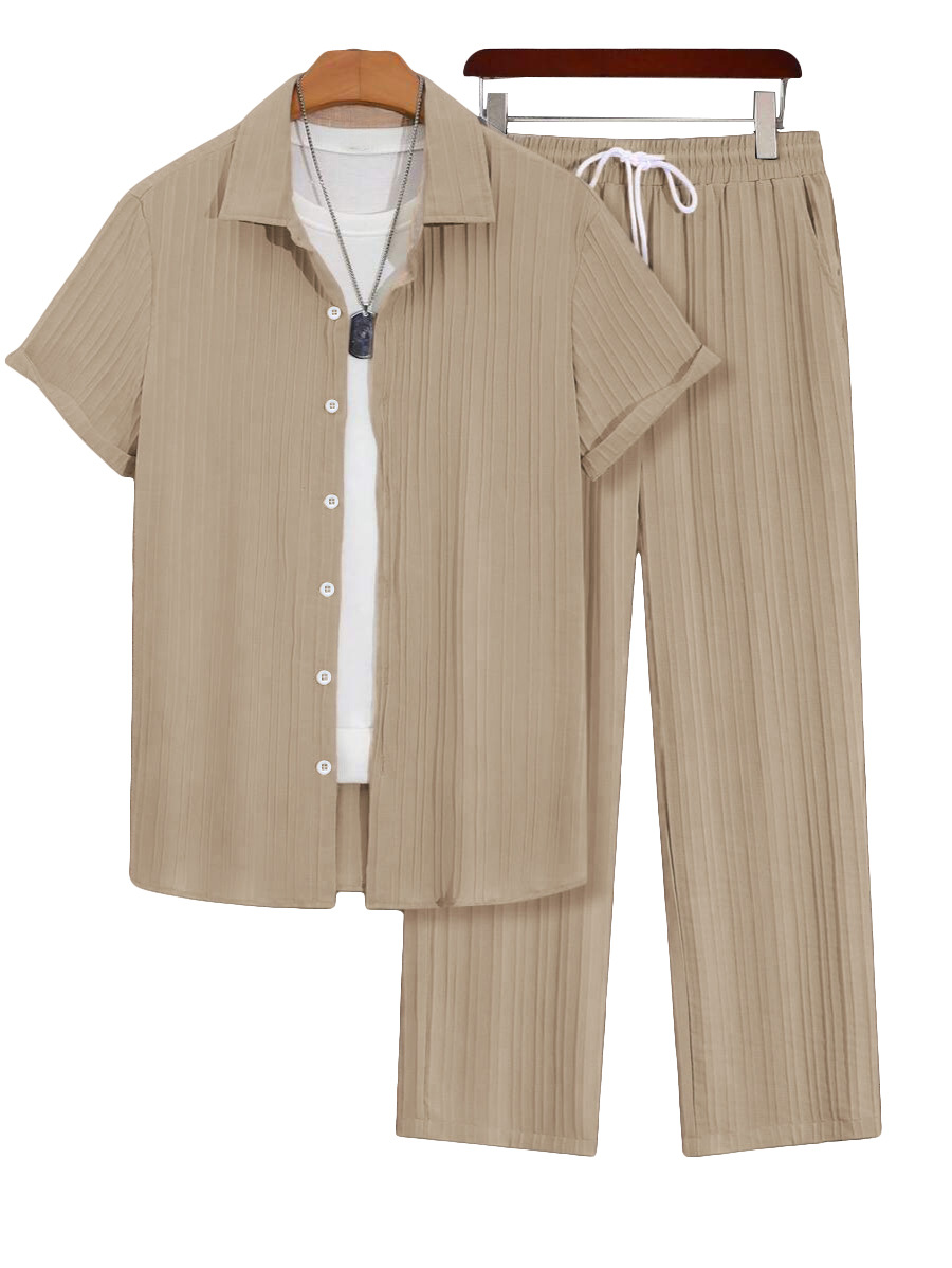 Herren Freizeit Hawaii Kurzarmhemd Und Lange Hose Set_voghion.com