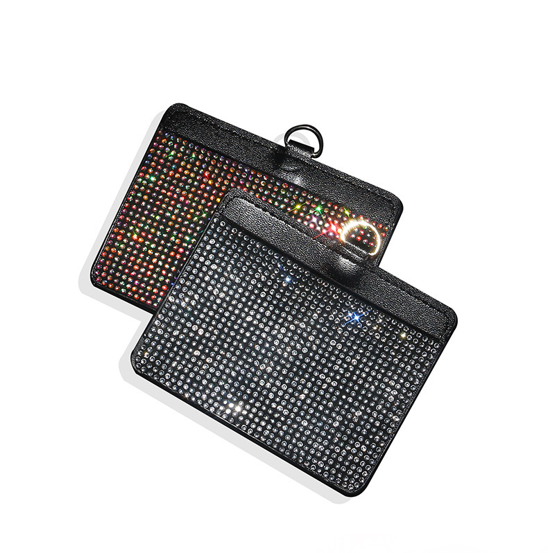 Cross-Border Hot-Selling Rhinestone Card Holder, Large Capacity, Multiple Color Options, Small Card Slots, Compact Leather Pu Card Case for Women