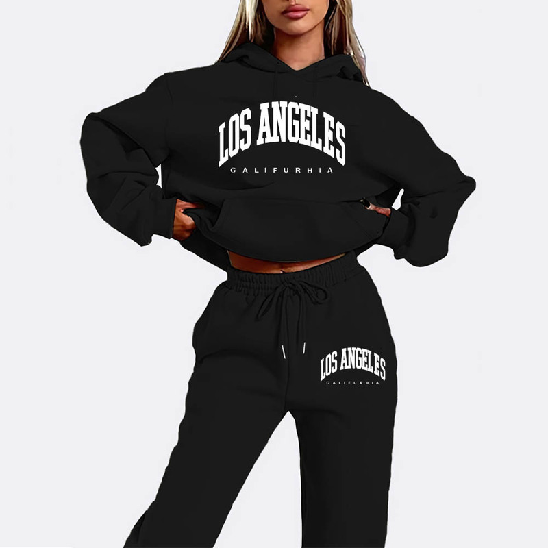 Los Angeles Women's Tracksuit Autumn Winter Warm Printed Hooded Sweatshirts Set Fashion Casual High Quality Jogging Pants Los Angeles Women's Tracksuit Autumn Winter Warm Printed Hooded Sweatshirts Set Fashion Casual High Quality Jogging Pants