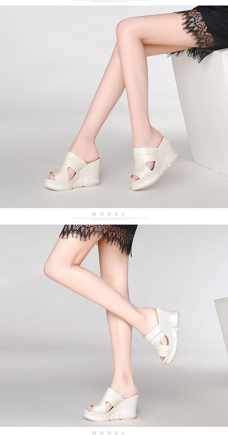 Sandal nữ da bò mũi cá gót xuồng cao đế dày phong cách mới xuân hè — Màu đen chi tiết 10