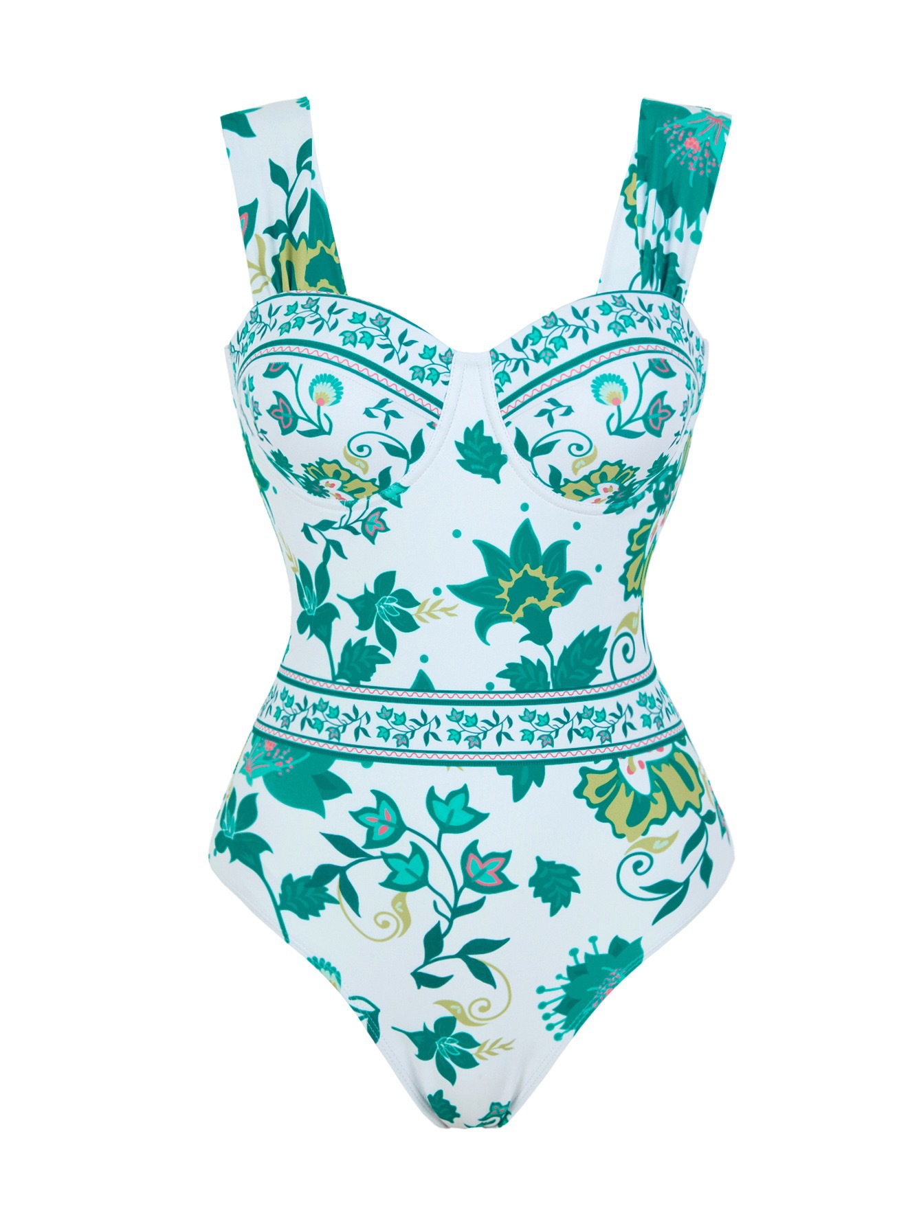 Push-up Underwire One-piece Swimsuit Tummy Control Digital Print_voghion.com