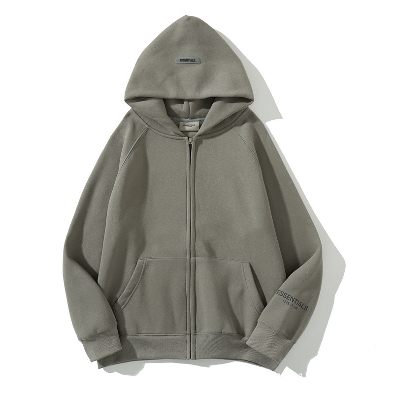 Marca de moda FOG calle europea y americana clásico ESSENTIALS espalda tridimensional letras fleece-forrado cremallera suéter abrigo