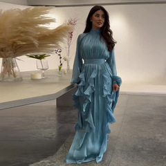 2025 新しいヨーロッパとアメリカのアマゾンクロスボーダー外国貿易婦人服ライト高級プリーツ長袖フリルドレス