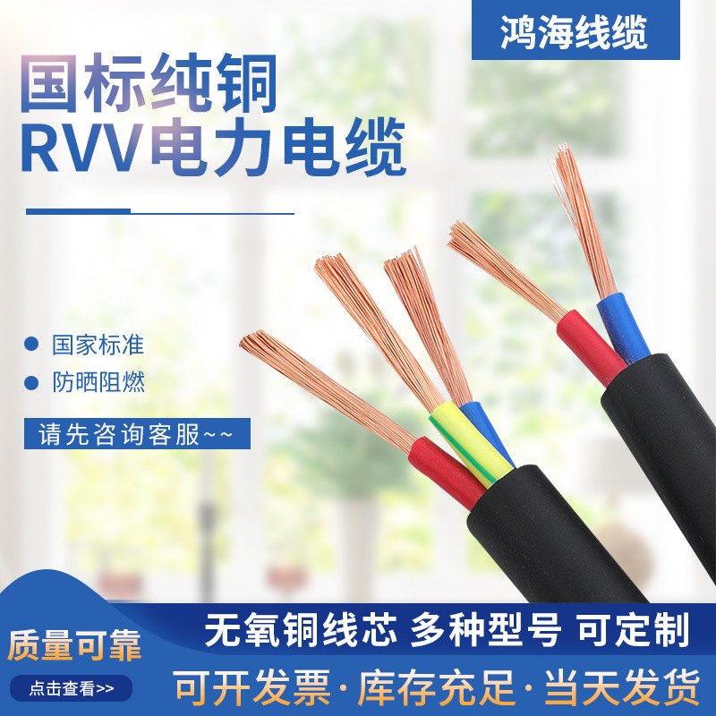 国标电线电缆RVV铜芯护套线家用家装电力电缆线2芯3芯2.5～35平方