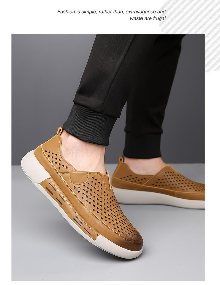 Giày da nam da bò thật đục lỗ thoáng khí đế mềm phong cách thường ngày — GX7025 màu kaki, GX7025 màu vàng chi tiết 17