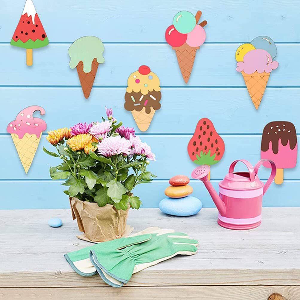 Verano DIY inacabado niños pintura helado artesanía madera chip en blanco graffiti Tarjeta de madera helado adornos