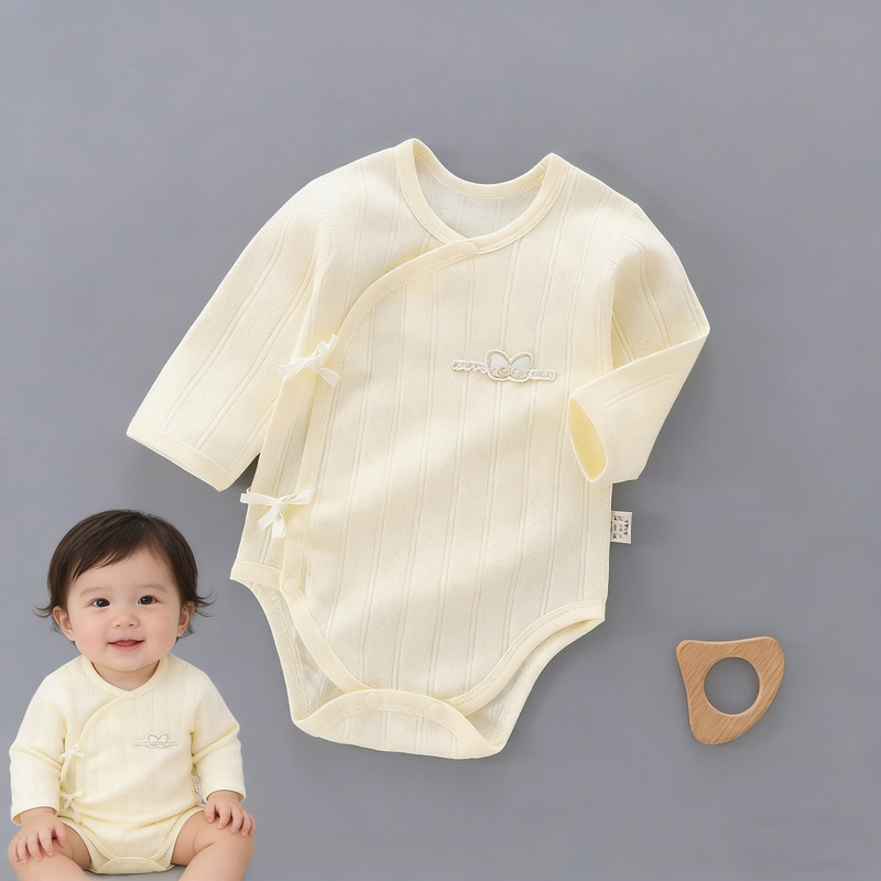 Anyang Children's Clothing Baby Romper, Seamless Pure Cotton, Class A, Front-Tie Long-Sleeve Triangle Romper