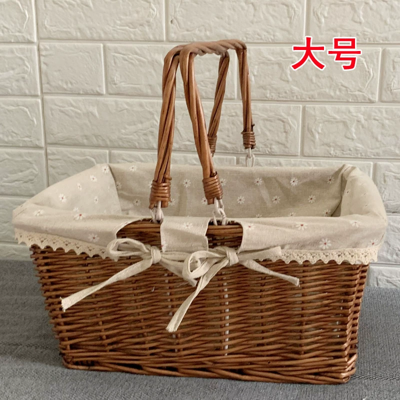Корзина из ротанга для хранения цветов, корзина для покупок, корзина из ротанга, объёмная корзина зеленая для пикника