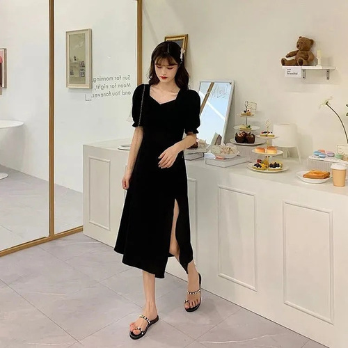 Slimming Dress for Chubby Sisters, 2020 New Summer Style, Elegant Waist Cinching and Slit French Fairy Dress