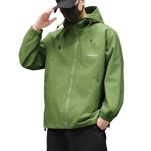 Men's Spring/Fall Loose-Fit Windproof Casual Workwear Jacket with Hooded Collar