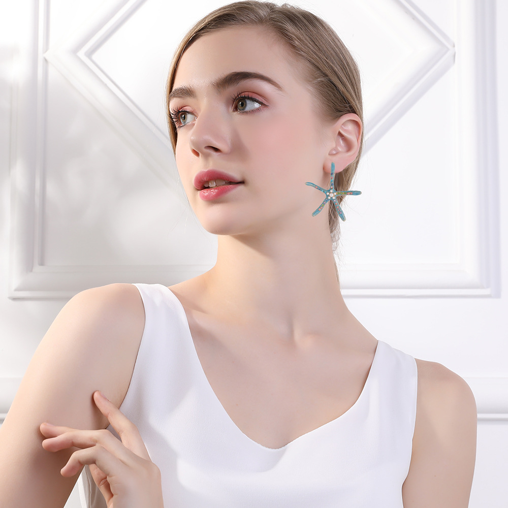 Auffällige Bunte Seestern Ohrstecker Für Damen Strandschmuck_voghion.com