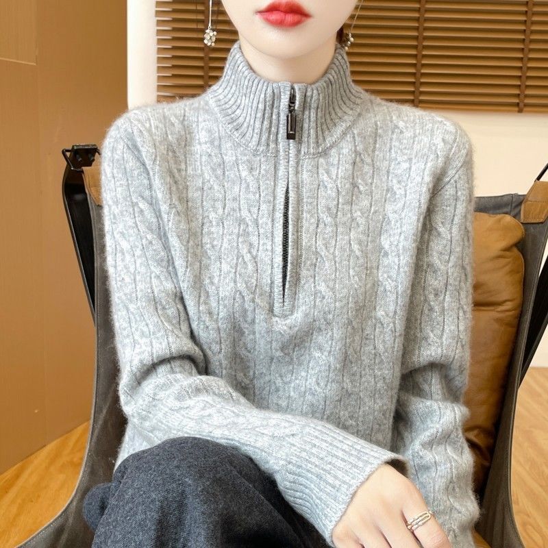 autumn knitted retro sweater with zipper