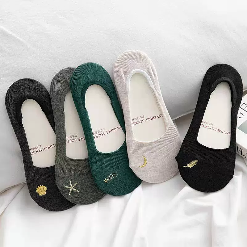 船袜女夏季薄款隐形袜女士刺绣春秋款短袜硅胶防滑潮隐形女短袜