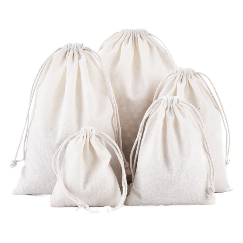 Bolsillo de cordón de algodón con cordón, logotipo de impresión natural, bolsa de tela de hilo de algodón, joyería de algodón fino, bolsa de algodón