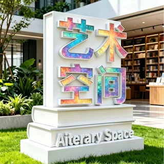 文旅展馆户外书本造型立体堡垒耐候防锈蓝白景观招牌导视立牌