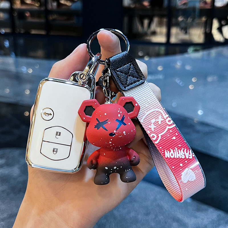 Toyota I-Smart 3 키 테일 박스 [싱글 쉘 화이트] + 레드 폭력 곰 펜던트