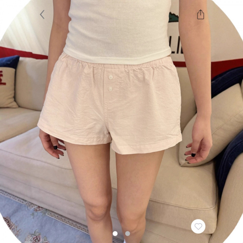 Bm Style New Elastic Waist Light Pink Striped Shorts Women's Bm Home Pants Casual Straight Pants Sports Hot Pants Trendy