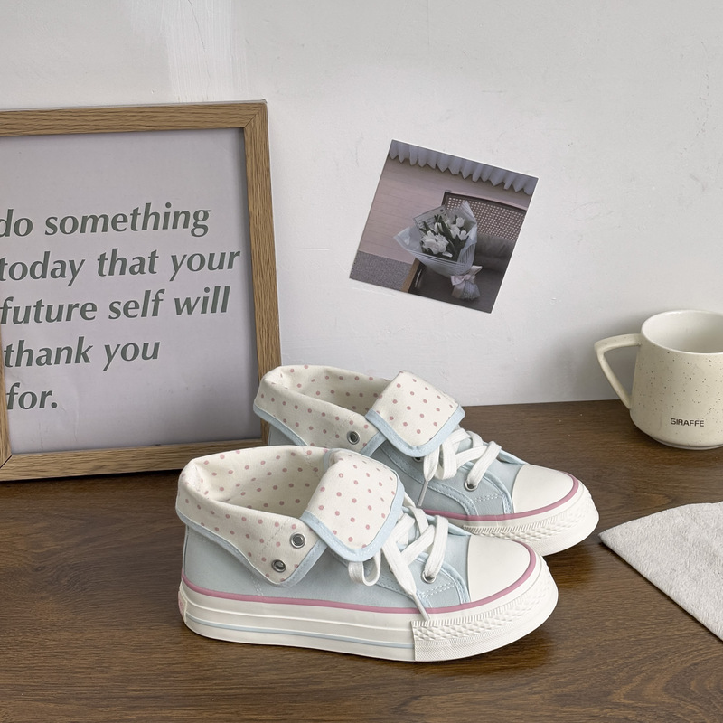 Bell 2026 Spring Canvas Shoes Fashionable Polka Dot High-Top Women's Shoes Autumn Versatile Platform Thick-Soled Height-Increasing Casual Shoes Bell 2026 Spring Canvas Shoes Fashionable Polka Dot High-Top Women's Shoes Autumn Versatile Platform Thick-Soled Height-Increasing Casual Shoes