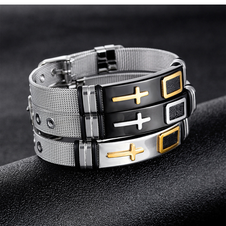Hot-selling titanium steel mesh belt bracelet bracelet cross men's bracelet bracelet_voghion.com