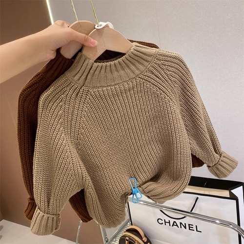 Korean-style unisex children's spring and autumn turtleneck plain thick needle knit sweater