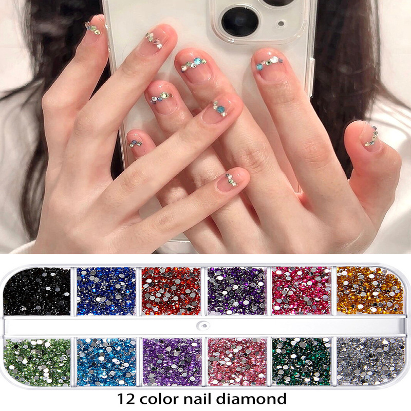 Nail art jewelry 12 acrylic rhinestone cross-border explosions suit AB mixed flat drill color nail drill wholesale