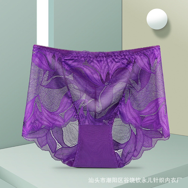 15-color multi-tamaño 200kg bordado de encaje sin costuras ropa interior de las mujeres cintura alta hueco transparente malla gordita chica cómoda transpirable